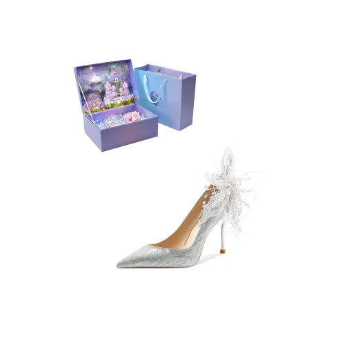 ROBINHOOD Замок Эксклюзив 3D Коробка Узкий каблук Высокие каблуки Женские Серебристый