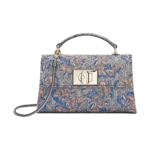 Furla 1927 Collection Жаккардовая ткань Сумка Сумка через плечо Сумка через плечо Мини Женская Tony Серебряный Синий Многоцветный