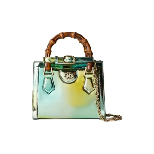 GUCCI Diana Глянцевая кожа Тоут Сумка Сумка для покупок Сумка через плечо Мини Сумка Женская Многоцветная Зеленая