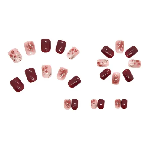 XUNQIANSE Ambient Rose Red Gold Foil Fake Nail Стикер False Nail Овал Красный Smudge Flashing 24 шт