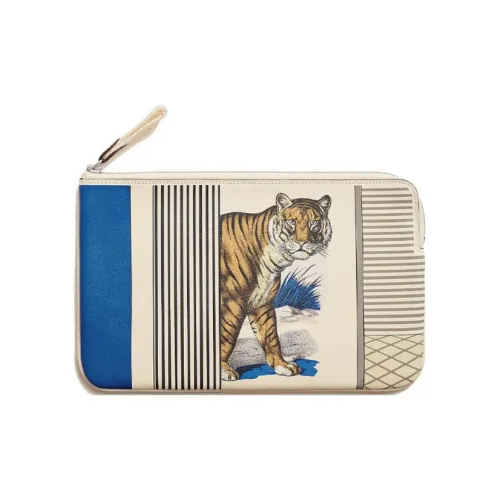 HERMES Carre Pocket Swift Телячья кожа Клатч Женские Кремово-белый Сапфирово-синий Кремово-белый