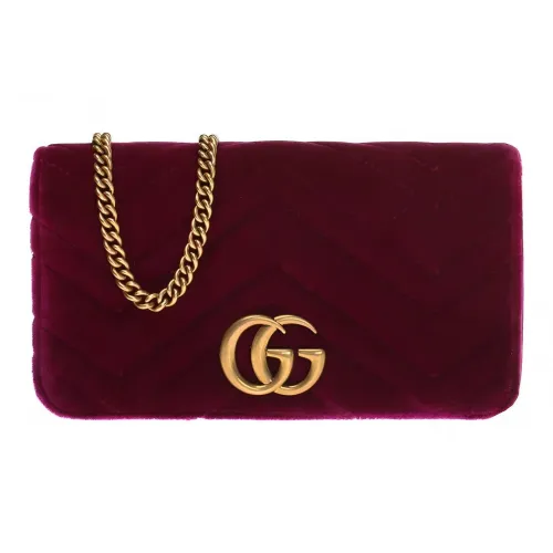 GUCCI Quilted Бархат Цепочка Сумка через плечо Мини Женская Бургунди