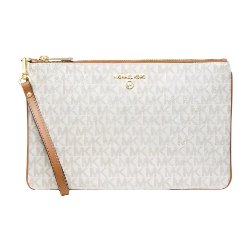 MICHAEL KORS Jet Set Charm Покрытый холст Клатч Большой Женский Белый Коричневый