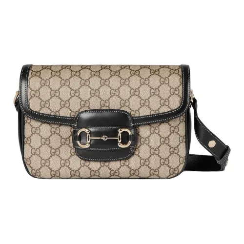 GUCCI Horsebit Застежка Ткань с Покрытием Плечо Сумка Маленькая Женская Бежевая и Темно-Коричневая