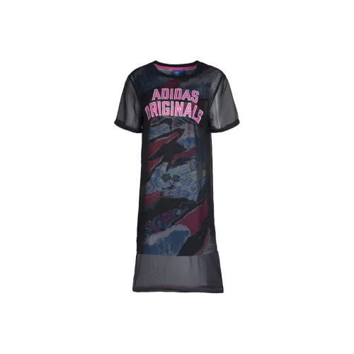 Adidas Originals Clover Series Короткий рукав Платье Женское Черное