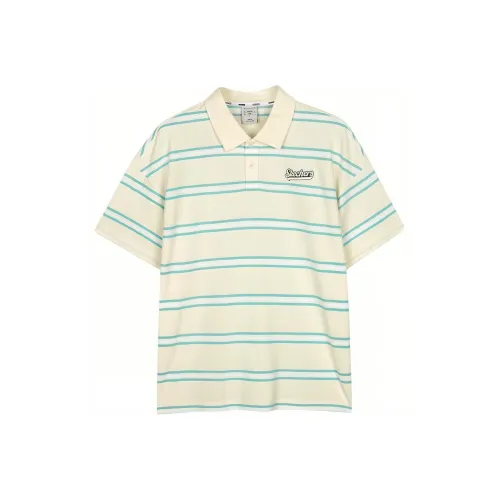 Skechers Colorful Поло Мужское Кремово-Белая Основа с Светло-Зелеными Полосами