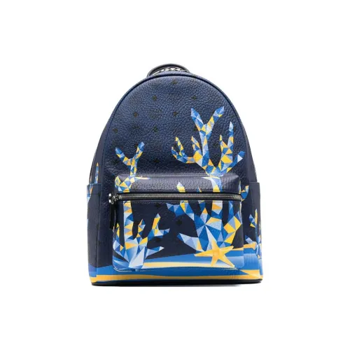MCM Stark Visetos Покрытый холст с кожаными вставками рюкзак среднего размера мужской синий
