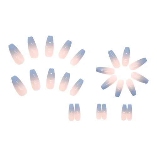 XUNQIANSE Pure Desire Long Ballet Наклейки для ногтей False Nail Овал Градиентный синий Smudge Однотонный 24 шт