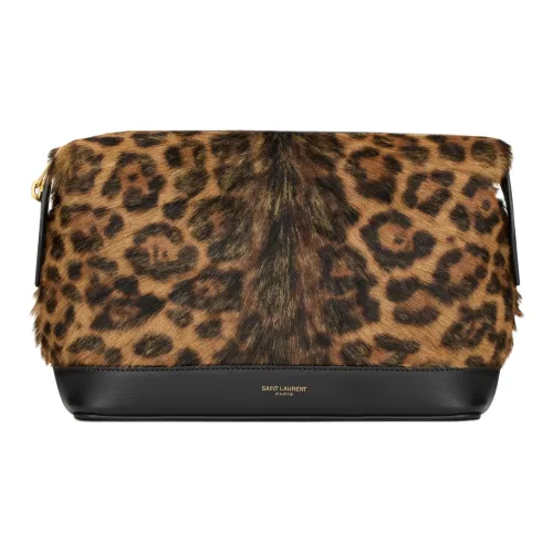 SAINT LAURENT Клатч из конского волоса Маленький Женский Коричневый и Черный