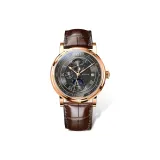 Розовый корпус, металлический циферблат, коричневая кожа