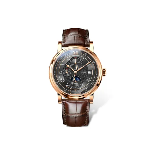 BORMAN Автоматический Механический Механизм Часы из Натуральной Кожи Ремешок Мужские Часы Белый Циферблат