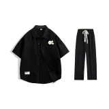 Чёрный + Чёрный Повседневные Брюки