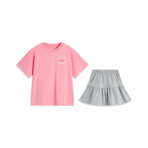 Дети 3-7 лет LINING YOUNG Комплект с юбкой Sports Life Collection SS25 Перламутрово-розовый Геологический Серый