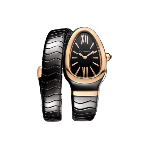 BVLGARI Serpenti Spiga Часы Безель Из Розового Золота 18 Карат, Черный Лакированный Циферблат