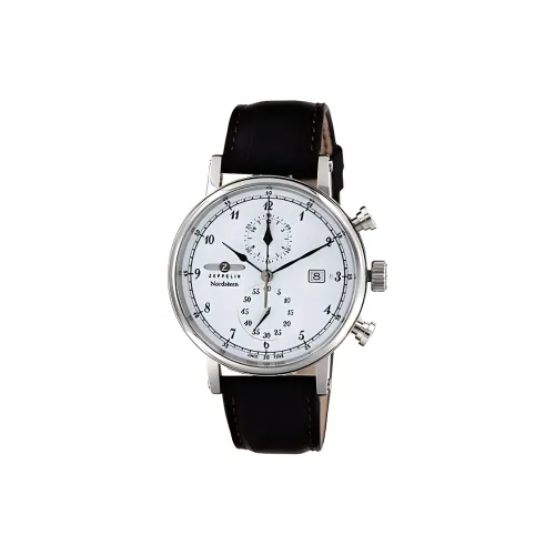 ZEPPELIN Кварцевый механизм Мужские часы Часы 41 мм Белый циферблат Нержавеющая сталь Корпус часов Кожаный ремешок из коровьей кожи