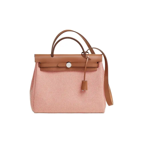 HERMES Herbag Zip Criss Viking Холст с Hunter Коровья кожа Сумка на одно плечо Женская Красный Коричневый