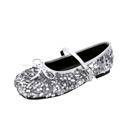 WEISHIBANGWEI Туфли Мэри Джейн с плоской подошвой 1 см женские серебряные
