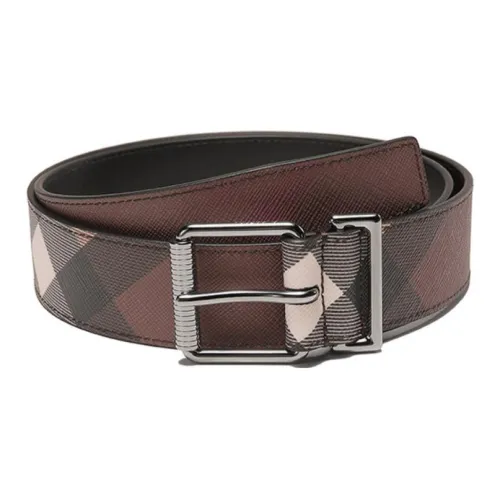 Burberry Клетка Пуговица Ремень Мужской Береза Темно-Коричневый Ширина 3,5 см