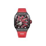 Чёрный корпус, красный циферблат, красный ремешок