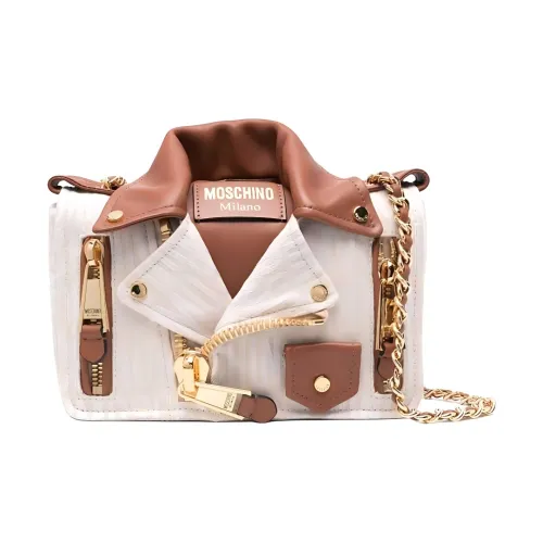 MOSCHINO Сумка из хлопка и телячьей кожи сумка через плечо женская светло-бежевая и верблюжий коричневый