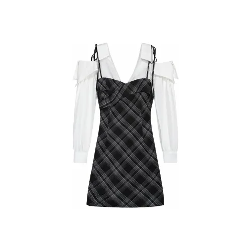 Spicy Gals Длинное платье с длинными рукавами женское в клетку