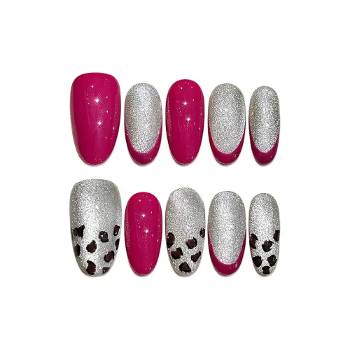 SHANGSHIQIN Мягкий Модный Кошачий глаз Леопардовый принт Осветляющий False Nail 20 мм Миндаль Барби Розовый Однотонный