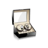 Чёрный цвет рояля + экрю кожа [4+6 отделений для часов]