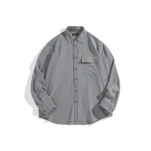 PEACEBIRD MEN Серый Синий 1 Свободный крой Мужская рубашка