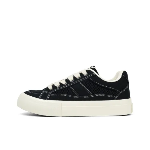 Mengsai Canvas Shoes Low Top Black with White Stitch Men's