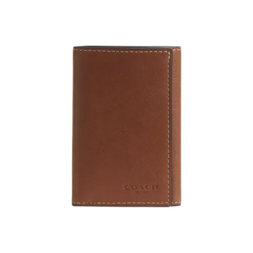 COACH Трехскладной кошелек из зернистой кожи Mini Мужской Розовое дерево Коричневый