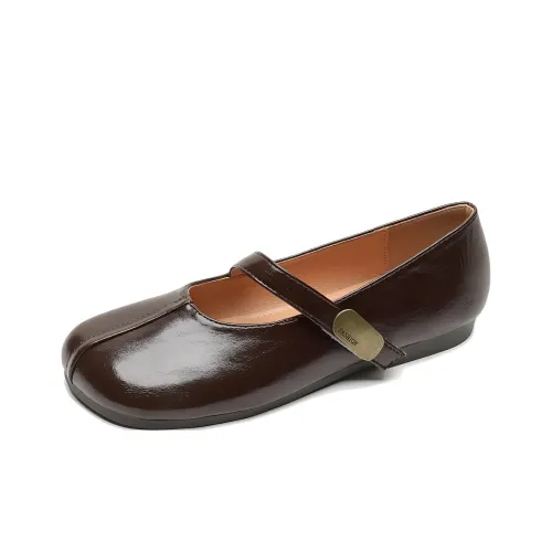 WEISHIBANGWEI Грубый каблук Туфли Мэри Джейн Женские Коричневый