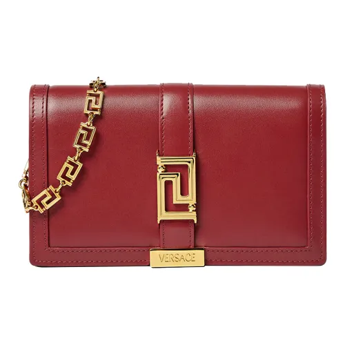 VERSACE Greca Goddess Коровья кожа с овечьей шкурой комбинированный клатч через плечо мини женский красный