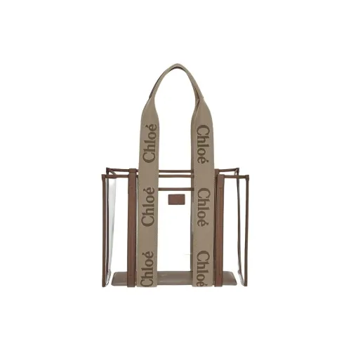 Chloe Linen Canvas Calfskin Tote Bag Shopping Bag Women's Light Beige