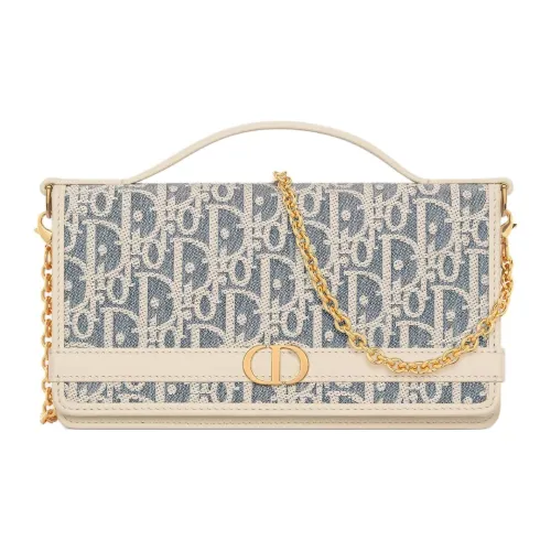 DIOR 30 Montaigne Cigale Хлопок Телячья кожа Сумка через плечо Сумка Женская Синий и Светлый Cookies Коричневый