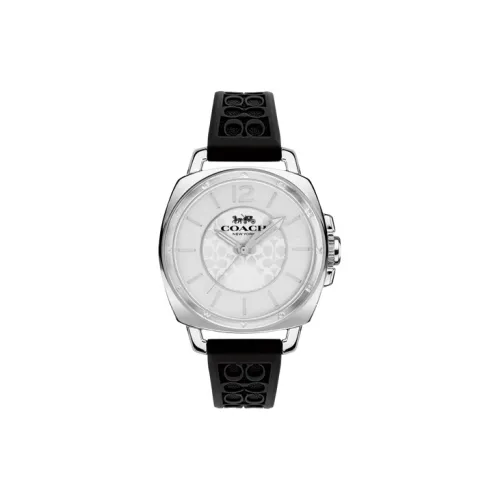 COACH Женские часы Кварцевый механизм Резиновый ремешок 34 мм Серебристый циферблат