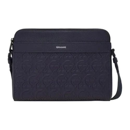Ferragamo Gancini Hammered Текстура Коровья кожа Сумка через плечо Сумка на плечо Мужская Полночный синий