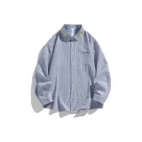 Джинсовый синий, белые полосы.