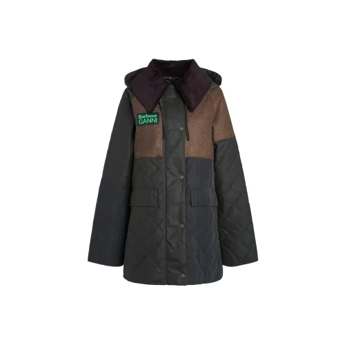 BARBOUR x GANNI SS24 Короткий Burghley Quilted Парафин Куртка Пальто Женские Темно-зеленый