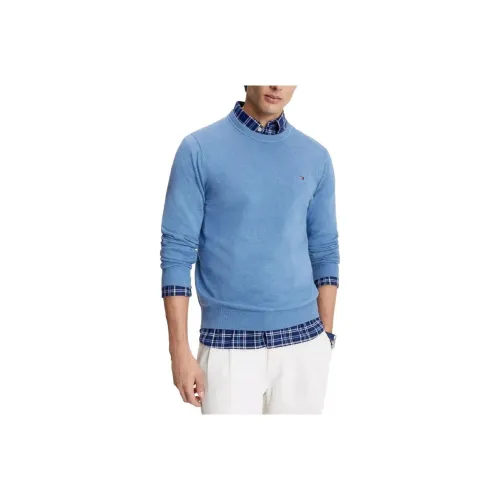 Tommy Hilfiger Твердый Crewneck Свитер Свитеры Heathered Джинсовый синий Свитер Мужской Синий