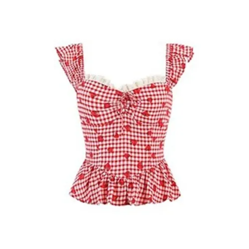 COVT Клубничный красный Клетчатый Женские Майки