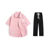 Розовый + Черный Повседневные Брюки