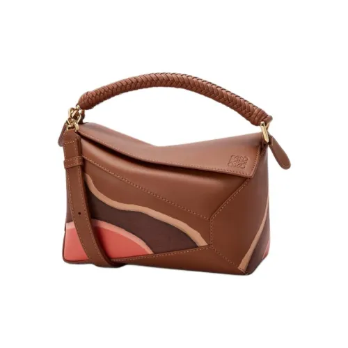 LOEWE Пазл Телячья кожа Сумка через плечо Сумка Маленькая Женская Коричневая Parrot Розовая