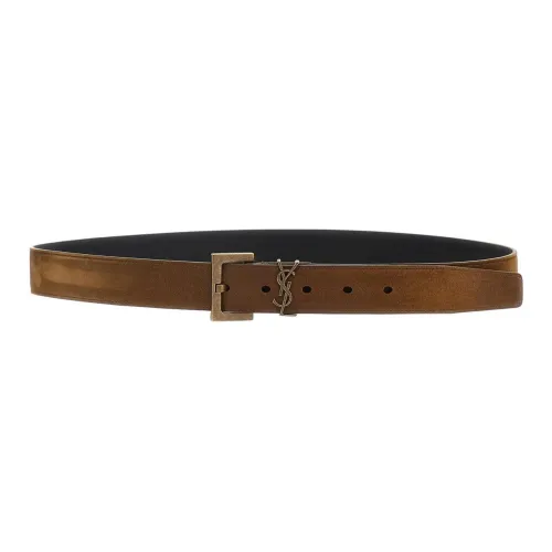 SAINT LAURENT Suede Metal Leather Belts Men's Brown Width 3cm SAINT LAURENT Замша Металл Кожаные ремни Мужской Коричневый Ширина 3 см