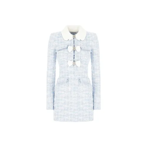 Self Portrait Длинное Платье с Длинными Рукавами Женское Светло-Синий