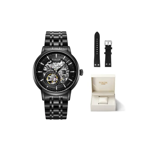 POSCER Автоматический Механический Механизм Часы Мужские Черный Циферблат