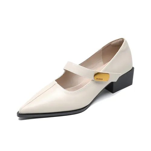 WEISHIBANGWEI Квадратный каблук Mary Jane обувь 5 см женский абрикосовый