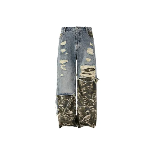 PASET Камуфляжные синие унисекс джинсы