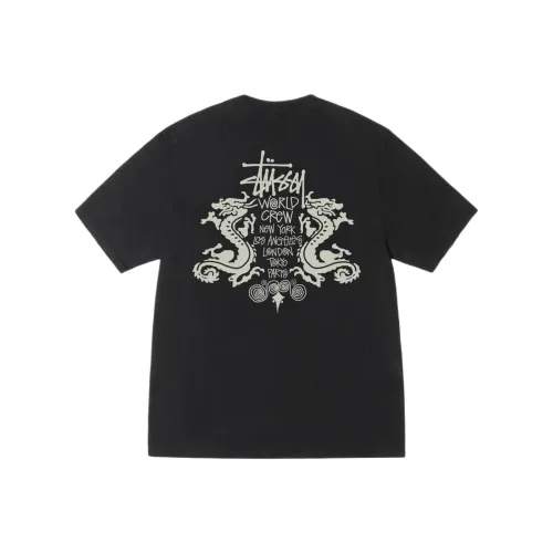 Stussy SS25 Двойной Дракон Tee ПИГМЕНТ Окрашенная Рубашка Унисекс