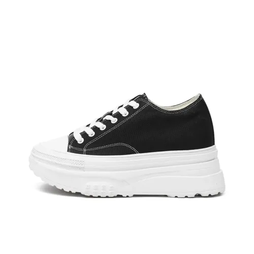 He Jinchang Low-Top Canvas Shoes Black Women's