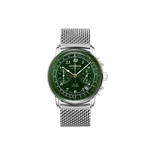 ZEPPELIN Кварцевый механизм Мужские часы Часы 42 мм Зеленый циферблат Нержавеющая сталь Корпус часов Нержавеющий стальной ремешок